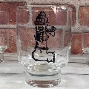 4 Heavy Bottom 10-ounce Low-Ball Glasses with Fire HYDRANT Images Firefighter‎